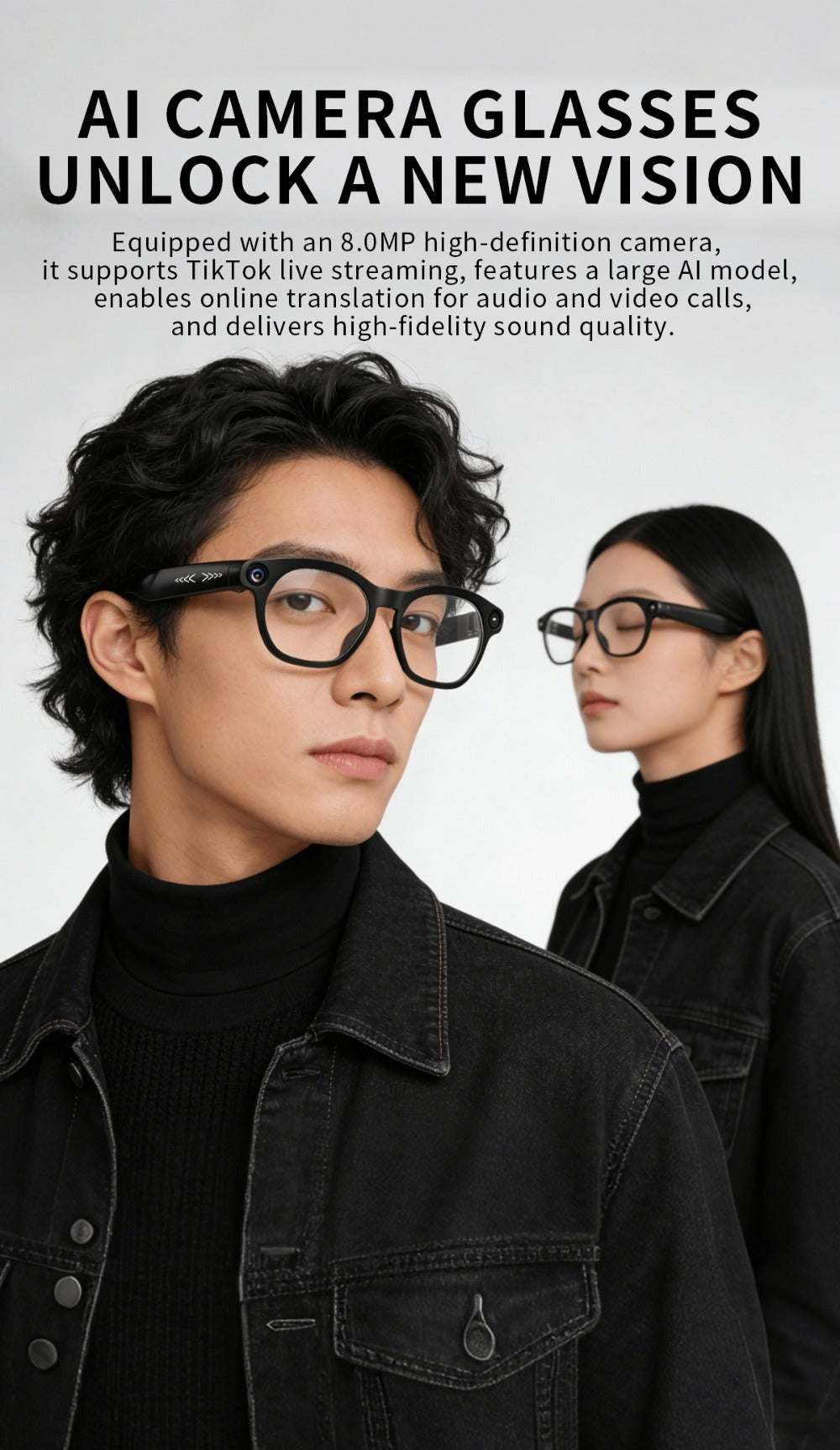 AI Smart Glasses 8MP HD Camera - Real-Time Translation, Bluetooth Call & Music, AI Object Recognition, Touch Control, Wearable Video Recording Glasses for Men Women Travel Outdoor 2026
