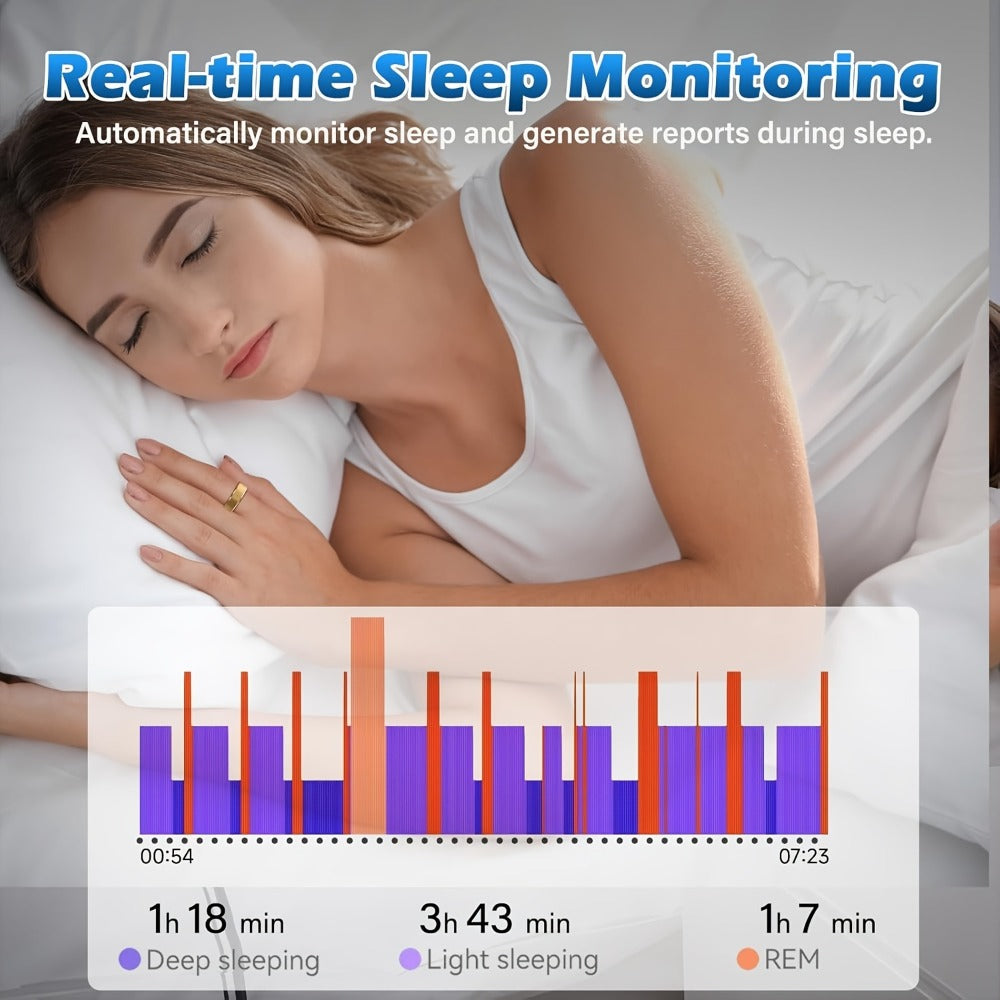 Smart Health Tracker Ring – Sleep Monitor, Steps Calories Body Temp Blood Pressure HRV Menstrual Cycle Tracking, iOS Android App, Sizes 7-13 | Rose Gold Black Silver