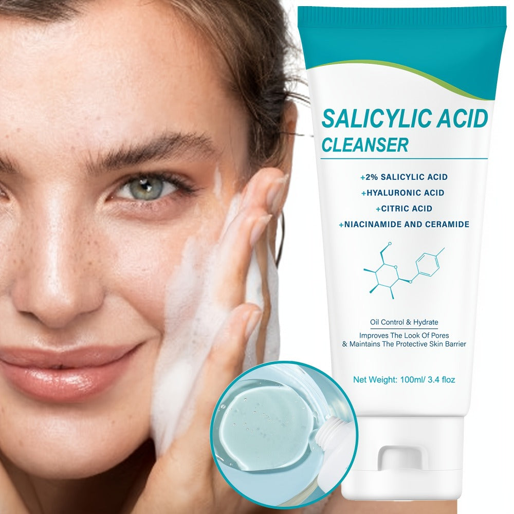 Salicylic Acid Facial Cleanser Gel – Deep Cleansing & Moisturizing with Hyaluronic Acid, Non-Comedogenic, Paraben-Free, Fresh Scent, for All Skin Types, Men & Women, Daily Face Wash