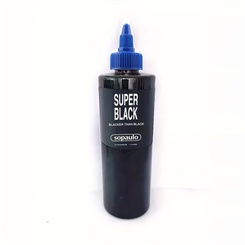 Super Black Tattoo Ink 8oz 240ml Ultra Dark Professional Tattoo Pigment – Large Particles for Bold Lines, Long-Lasting Blackwork & Tribal Body Art for Artists