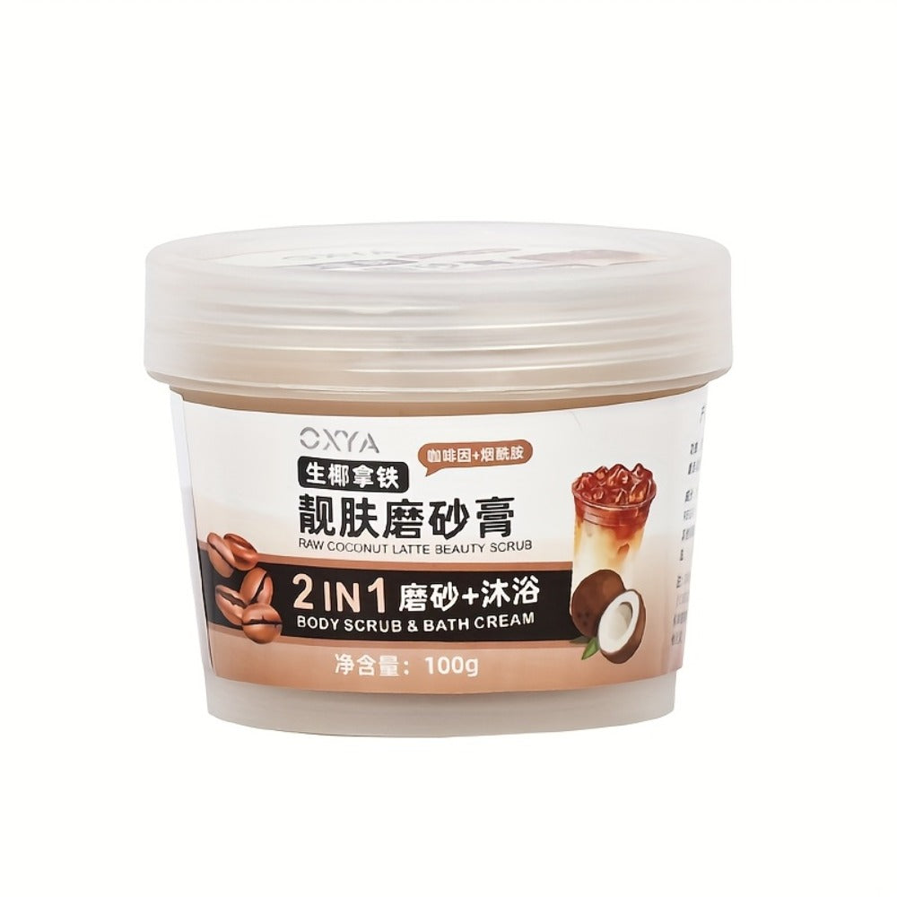 Exfoliating Body Scrub with Coconut Oil & Shea Butter — Raw Coconut Latte Sugar Scrub for Women, Deep Moisturizing Face & Body Exfoliator, Gentle Non-Irritating Formula, All Skin Types