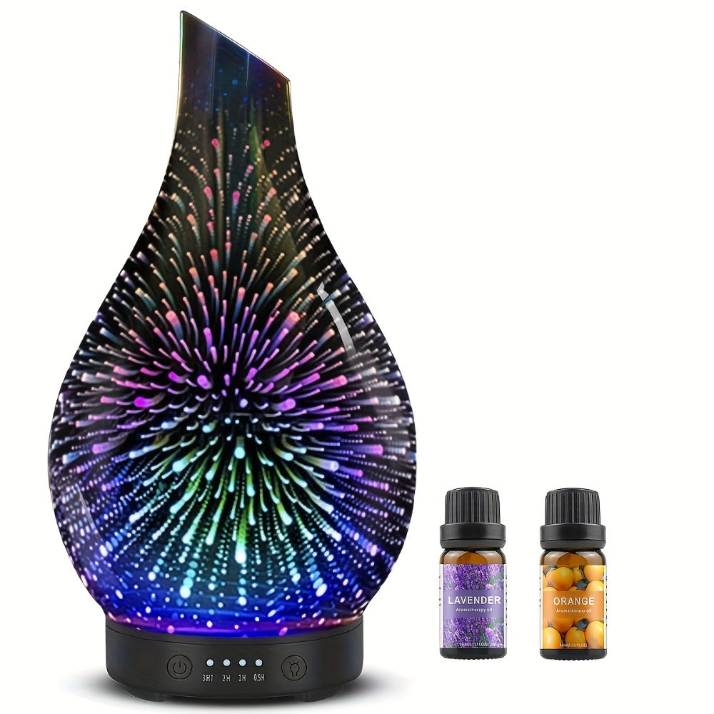 Essential Oil Diffuser Glass Ultrasonic Cool Mist Aromatherapy Diffuser – 4.06 oz Quiet Waterless Auto Shut-Off, 4 Timer Settings, 7 Color Night Light, Home Office Bedroom Use (Silver)
