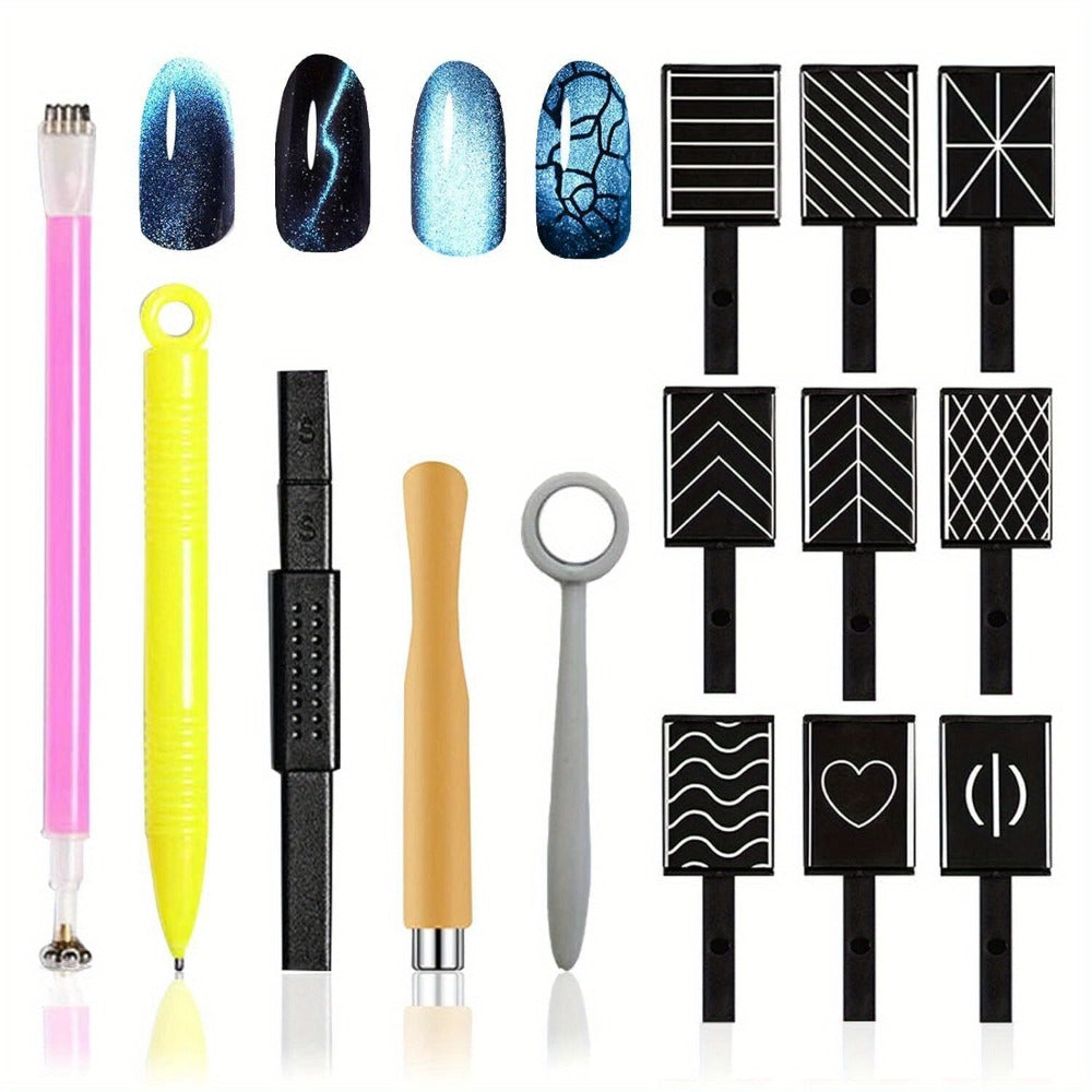 Cat Eye Gel Polish Kit 14Pcs Magnetic UV Nail Polish Set with Magnet Pen – 3D Shimmer Cat Eye Nail Art for Salon & DIY Manicure, Beginner to Pro, Long-Lasting LED Curable
