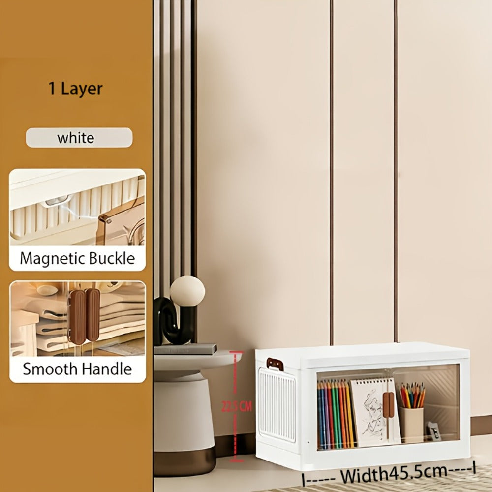 Foldable Storage Cabinet with Door – Multi-Layer Stackable Storage Box for Shoes, Clothes & Books | Large Closet Organizer for Bedroom, Bathroom, Kitchen, Office & Wardrobe