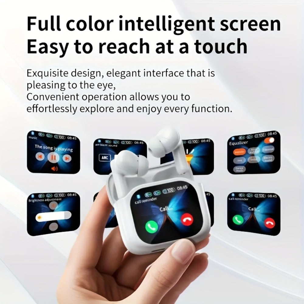 ENC Translation Earbuds Wireless 5.4 Real-Time Language Translation In-Ear Noise Cancellation Full-Color Touch Display Stereo Audio Type-C Charging Black White