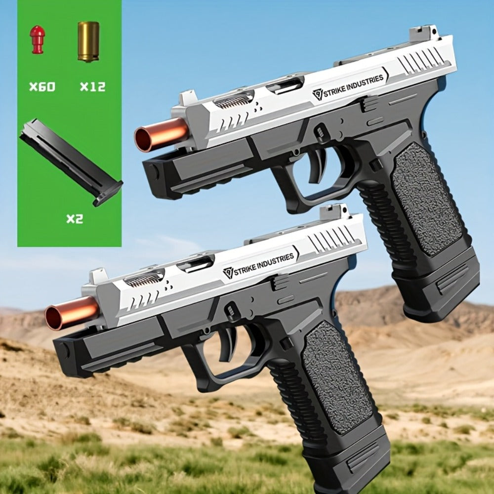 G17 Soft Bullet Toy Gun for Boys – Automatic Rapid Fire Foam Dart Blaster Pistol | Realistic Textured Grip | Outdoor Shooting Game Toy | Black & Silver | Kids Gift Ages 6+