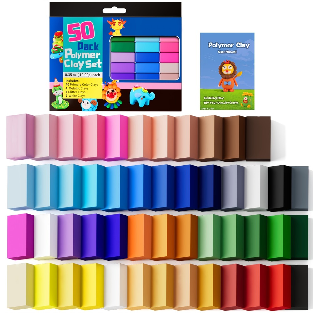 Oven-Bake Polymer Clay Kit in 50- or 100-Piece Options for Craft Projects