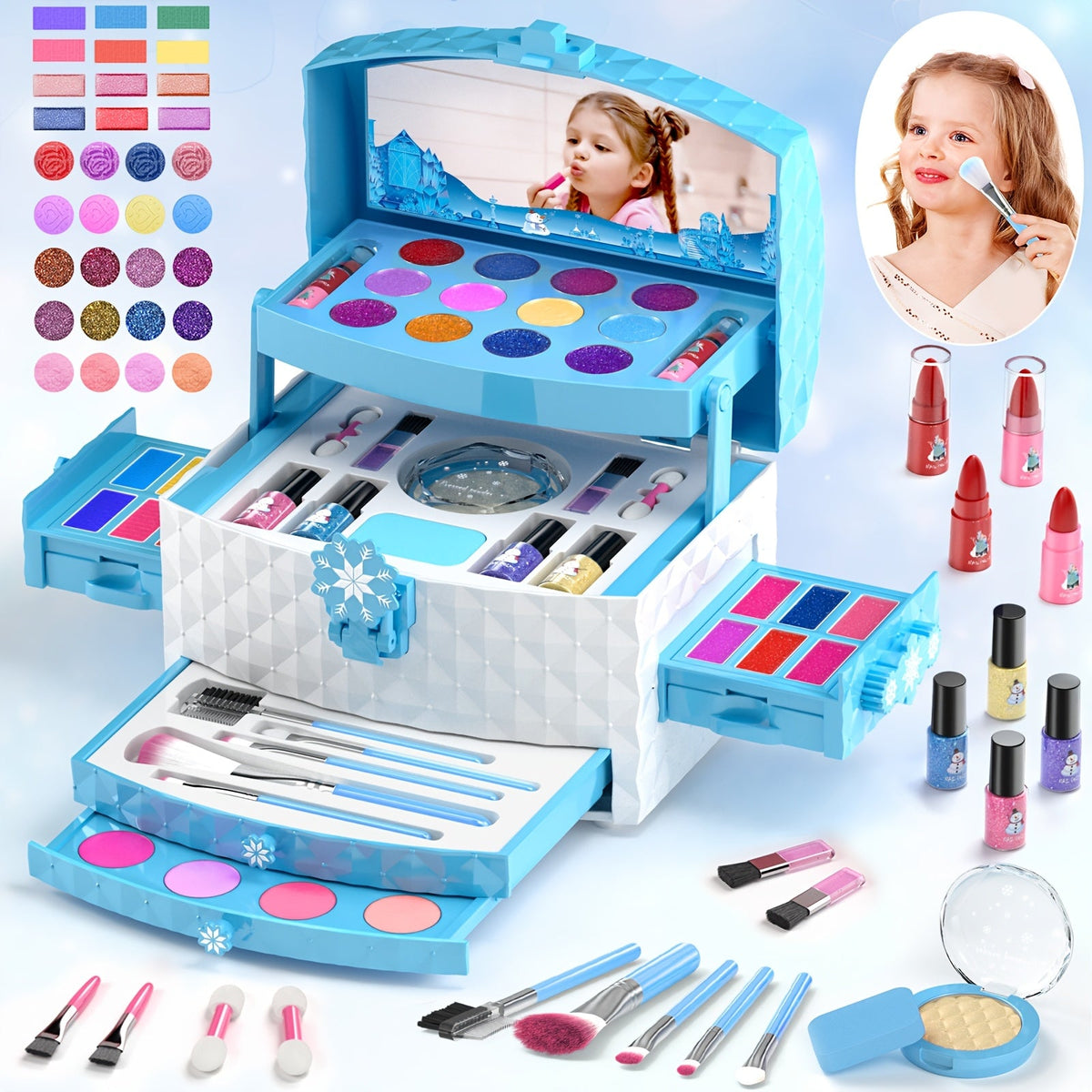 Princess Pretend Play Makeup Set, 58 Pieces with Brushes & Case