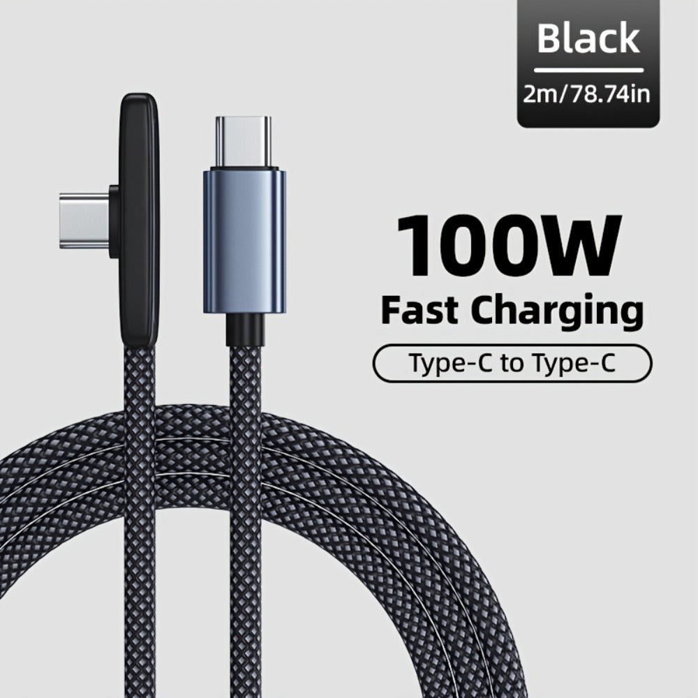 Right Angle 90 Degree USB-C to USB-C Cable 100W PD Fast Charging – Elbow Type-C Charger Cord Oxygen-Free Copper for iPhone 16 15 Samsung Galaxy MacBook Android Laptop | Data Sync Right Angle Charger