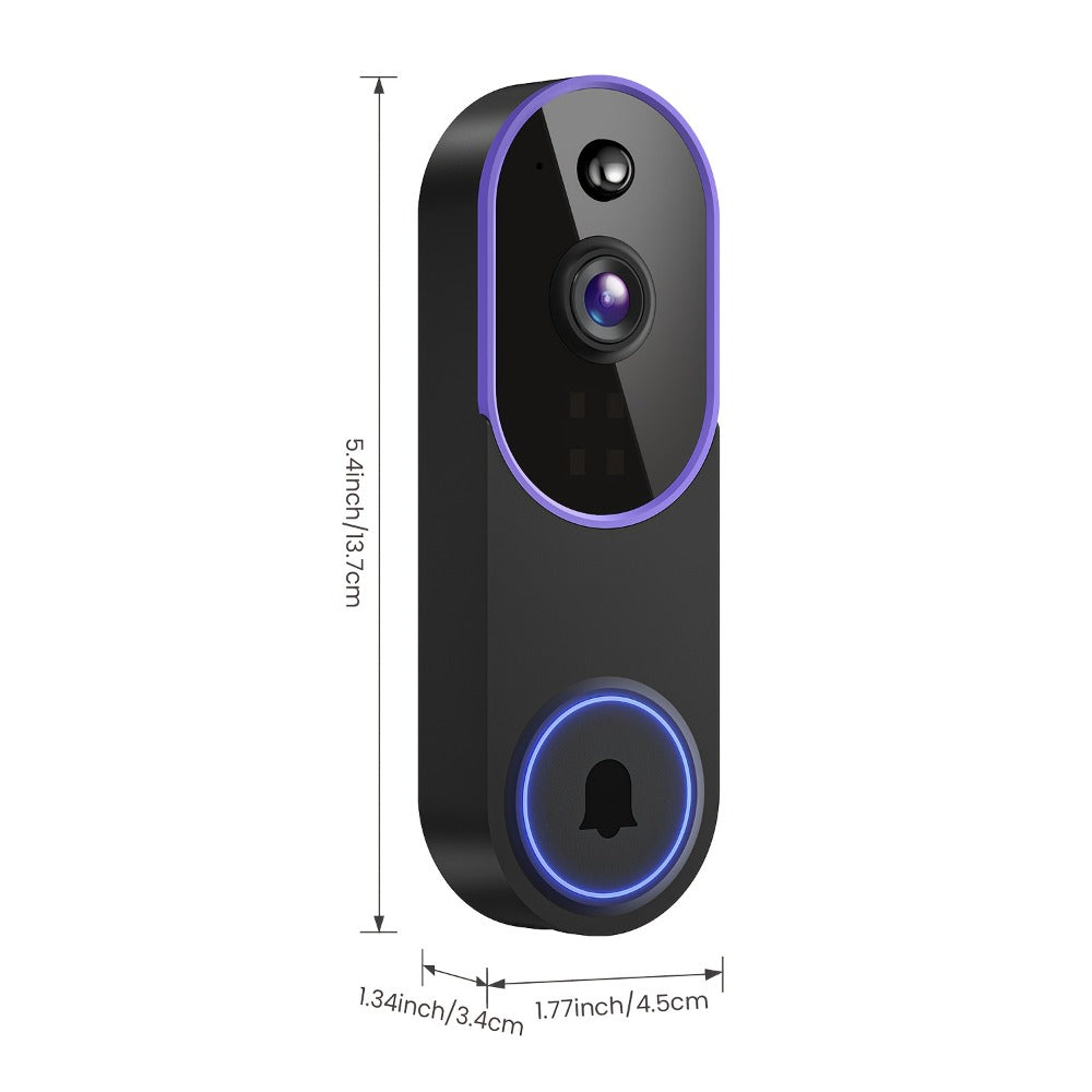 166° Ultra Wide Angle Smart Doorbell Camera 2K HD Wireless WiFi – AI Human Detection, Two-Way Audio, Night Vision, Cloud Storage, Rechargeable Battery, 2.4GHz, Black Linen Purple