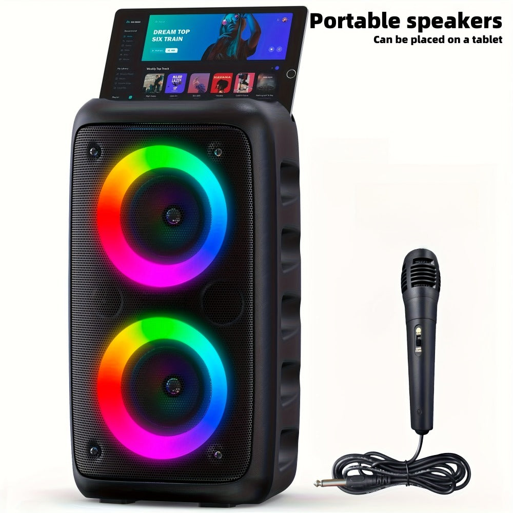 HY-3317 Party Speaker with Disco Lights & Microphone – Large Portable Subwoofer Outdoor Wireless Speaker, TWS Surround Sound, TF Card, AUX, MIC Input, for Parties, Karaoke & Events