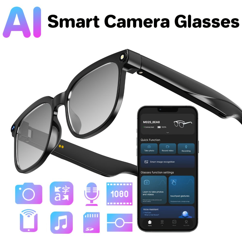 AI Translation Glasses with Camera 8MP HD Video & Photochromic Lenses – Voice Assistant | Object Recognition | Hands-Free Music & Calls | Wireless Smart Eyewear for Travel Business Daily Use | Tech Gift