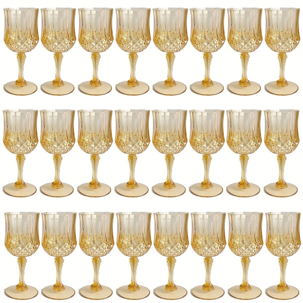 Plastic Wine Glasses 24 Pack – Colorful Shatterproof Goblets for Parties, Weddings & Events – Reusable Vintage-Style Stemmed Cups – Lightweight Bulk Drinkware in Pink, Gold, Blue, Rose Gold & Green