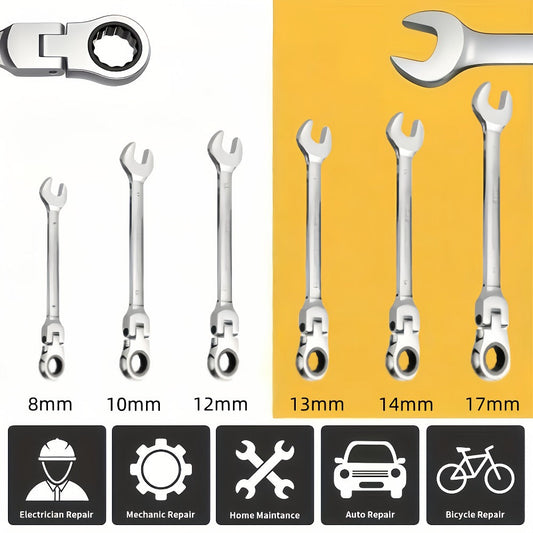 Ratchet Wrench Set, 6-Piece Double-Ended Metric 8–17 mm with Storage Bag