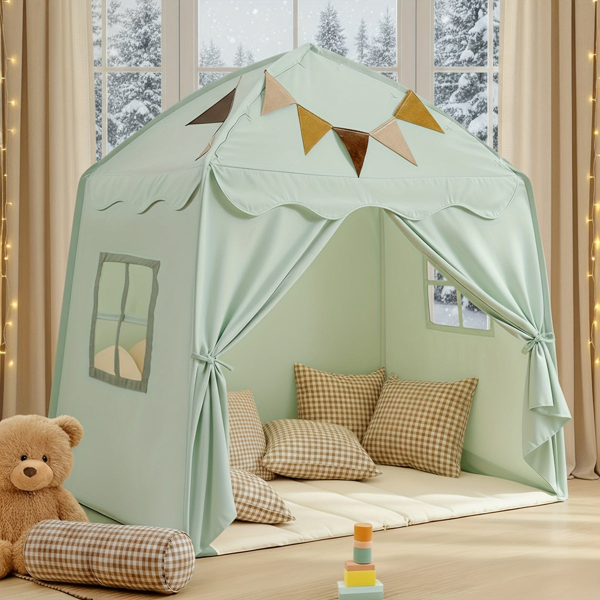 Kids Play Tent with Foldable Design in Beige, Pink, Green, Brown or Cream