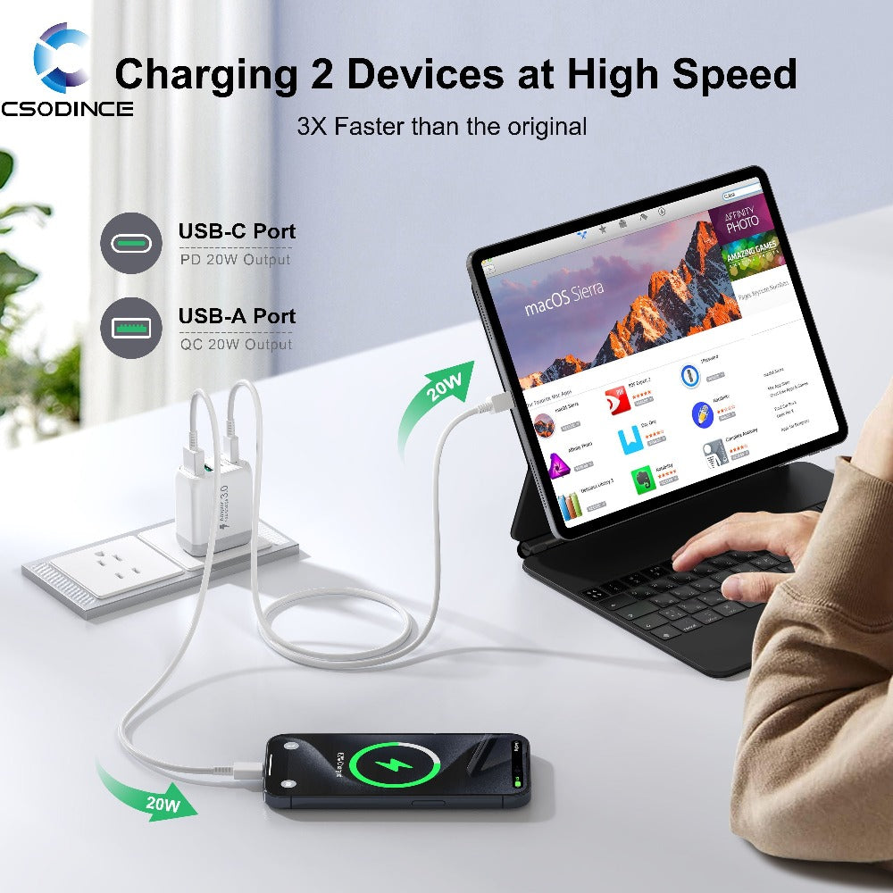 40W 4-Port USB-C Wall Charger 2-Pack PD 3.0 Fast Charging Block Cube – Multi-Port Charger for iPhone 15 14 13 12 XR SE iPad Pro Mini Air Google Pixel Android – Type-C Power Adapter Duo