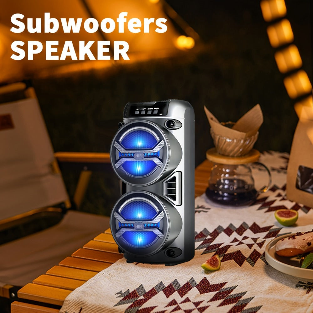 Portable Outdoor Subwoofer Bluetooth Speaker with Dual Bass Drivers, Deep Bass Stereo, TWS Pairing, USB AUX TF FM Playback, Rechargeable Battery, High-Volume Party Speaker for Indoor Outdoor Dance
