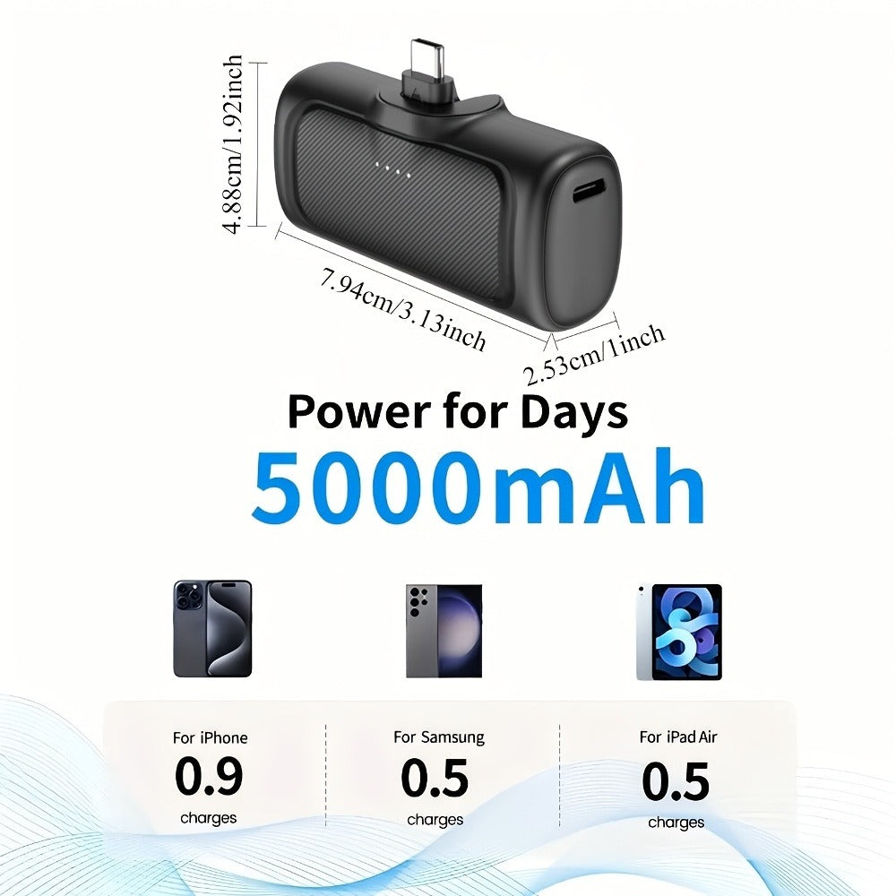 22.5W Fast Charging Power Bank Stand 5000mAh USB-C – Dual Mode Portable Charger with Built-In Phone Stand, Lithium Polymer Battery, Compatible with iPhone 17 16 15 Android Samsung, Emergency Travel Charger