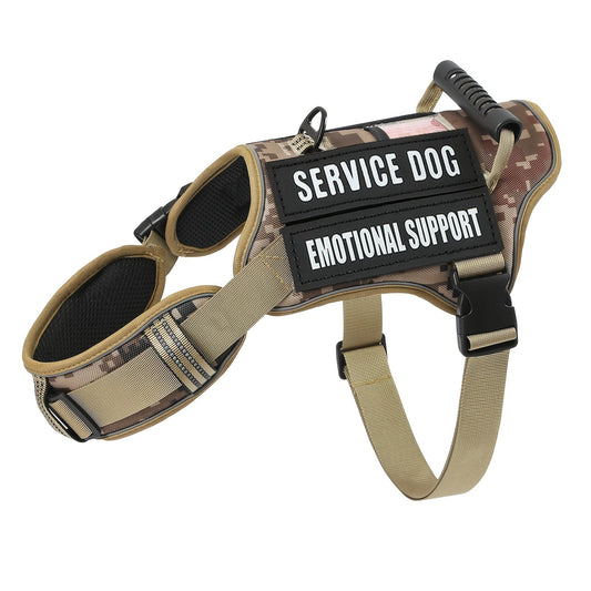 Tactical Dog Harness with MOLLE System & Control Handle Adjustable Reflective No-Pull Service Dog Vest for Walking Training - S M L in Khaki Red Black Linen Sky Blue