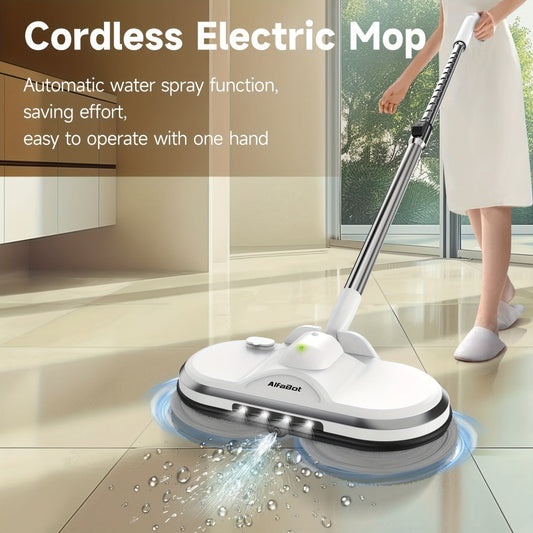 Cordless Electric Spin Mop with LED Headlight, Built-In Sprayer and Water Tank