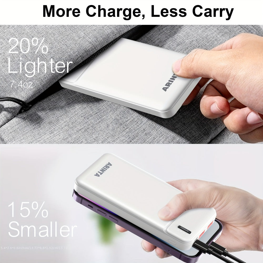 10000mAh Slim Power Bank PD 22.5W Super Fast Charging – Dual USB-A Output, 20W USB-C Input/Output, Lightweight Travel Portable Charger for Smartphones, Tablets & Heated Clothes, Gift for Men & Women