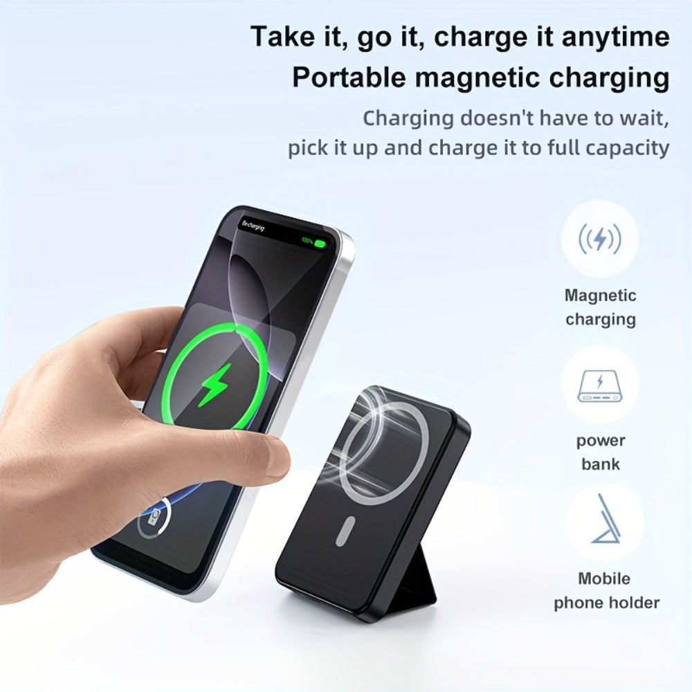 Magnetic Wireless Power Bank 10000mAh 22.5W Fast Charging Portable Charger with LED Display Built-in Kickstand PD20W USB-C Charges 3 Devices Travel Outdoor Black White Purple