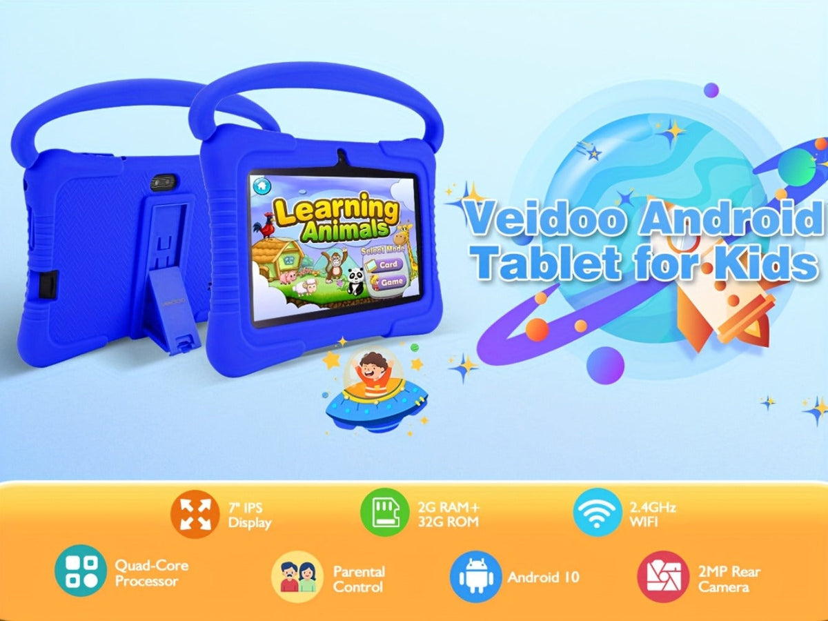 Kids Tablet 7 Inch Android with Parental Controls, Dual Camera & Silicone Case – 2GB RAM, 16/32GB Storage, WiFi, Eye Protection Screen, Educational Gift for Boys & Girls Ages 3-10