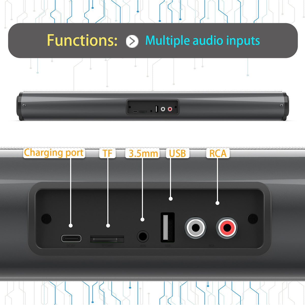 TV Soundbar Surround Sound System – Separable All-in-One Home Theater with 4x5W Magnetic Speakers, Echo Tube, Wireless & AUX Connection, TWS Pairing, Compatible with PC, Gaming & Projectors, Black
