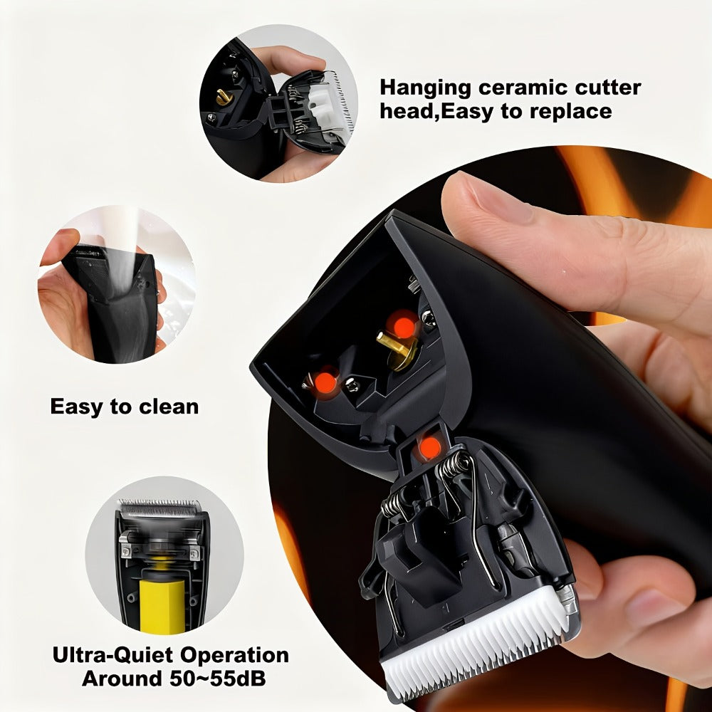 Manscaping Trimmer for Men IPX7 Waterproof Ceramic Blade Electric Groin & Pubic Body Hair Shaver – LCD Battery Display Replaceable Head Safe Grooming Tool, Black Blue White