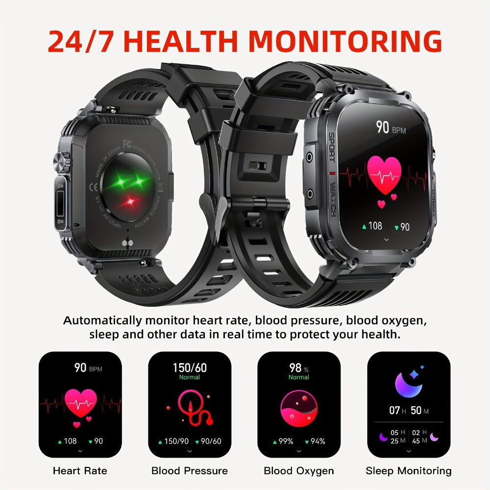 LED Flashlight Smartwatch for Men 2.02 Inch TFT Waterproof Wireless Calling Sleep Monitor Pedometer Activity Tracker iOS Android – Gift for Dad Boyfriend Husband