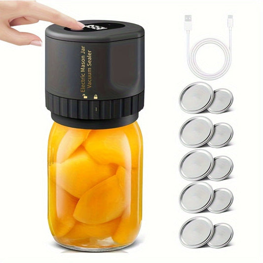 Electric Mason Jar Vacuum Sealer with One-Touch Control and Wide & Regular Mouth Lids
