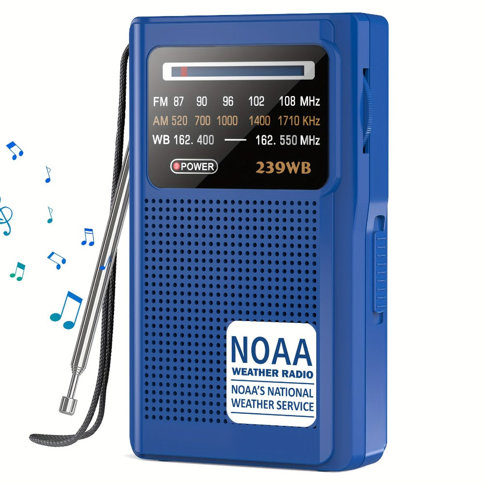 NOAA Weather Radio AM FM Battery Operated – 2 AA Transistor Radio Best Reception, Stereo Earphone Jack, USB Charging, Portable Emergency Radio for Hurricane, Winter Storm, Running, Walking & Home