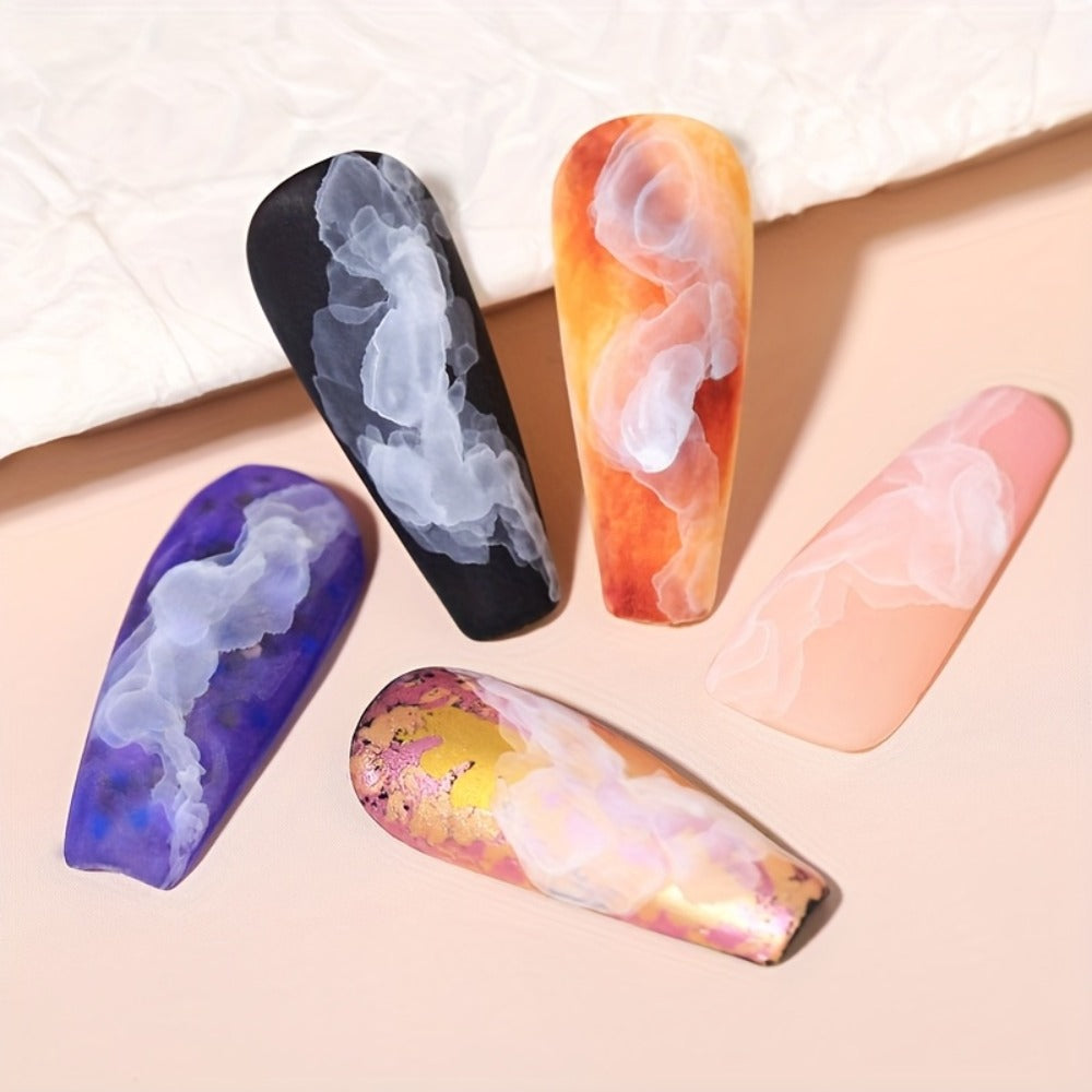 Blooming Gel Nail Polish White Watercolor Gradient Flower Effect — Semi-Permanent Soak-Off LED UV Nail Art Ink, Floral Marble Manicure Tool for Women Home Salon, Bridal Wedding Nails Gift