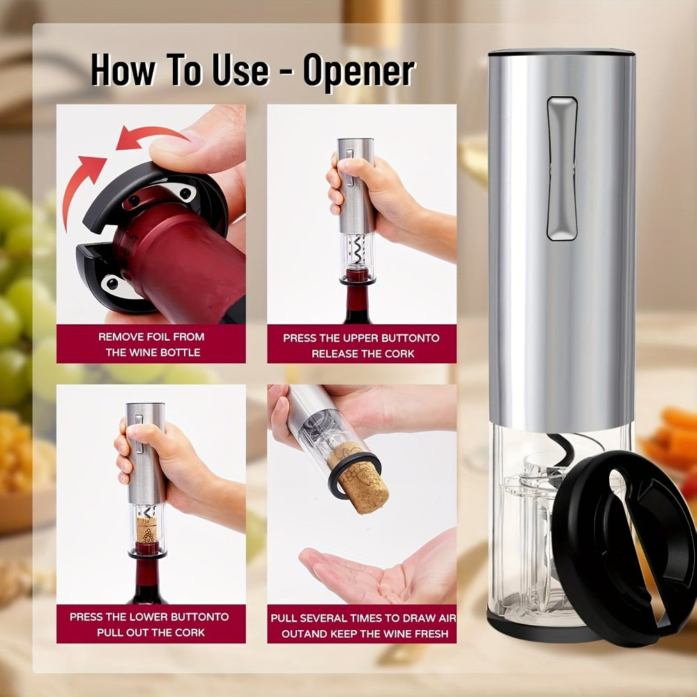 Electric Wine Opener Set – Rechargeable Automatic Corkscrew with Wine Aerator Dispenser, Vacuum Stopper & Foil Cutter for Any Occasion Gift