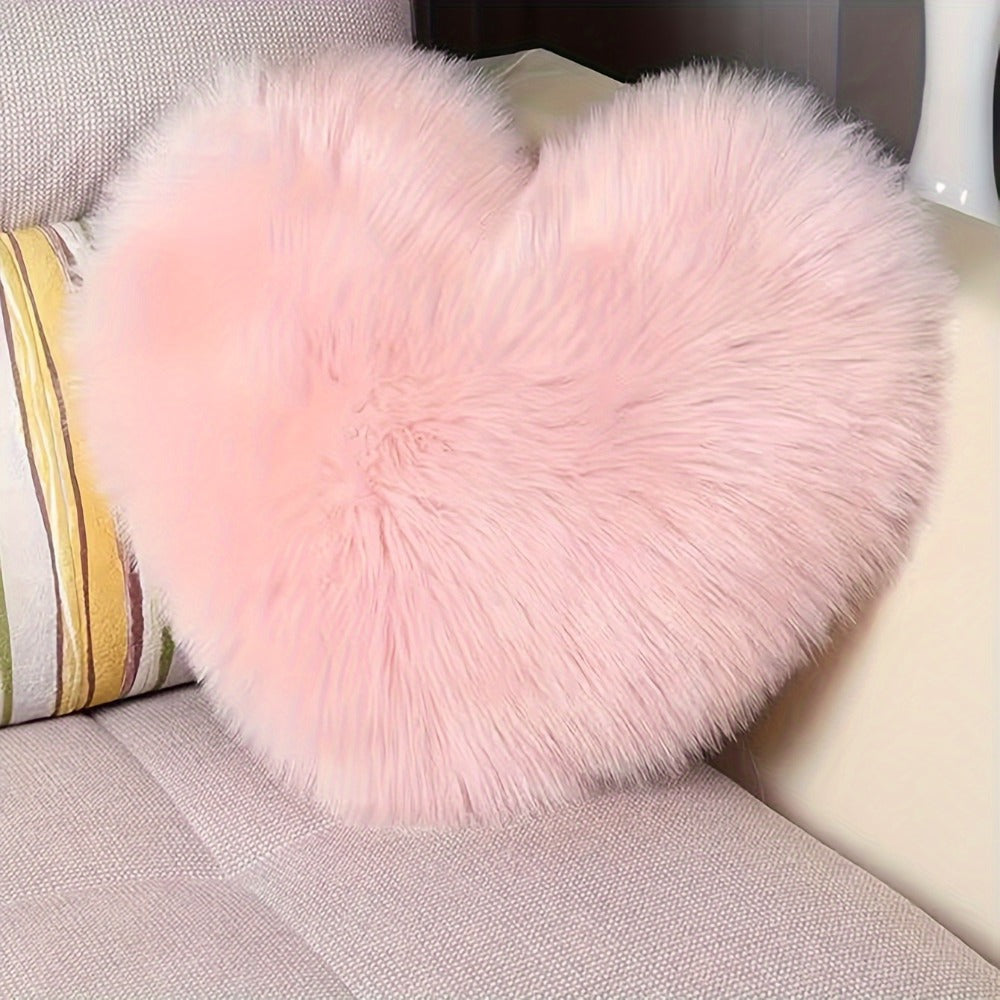 Heart Shaped Plush Pillow Cover Faux Wool Fluffy Cushion Cover for Sofa Bed Chair Car - Valentine's Day Decor Throw Pillowcase 17" Soft Decorative Pillow Case, Red & Pink, Insert Not Included
