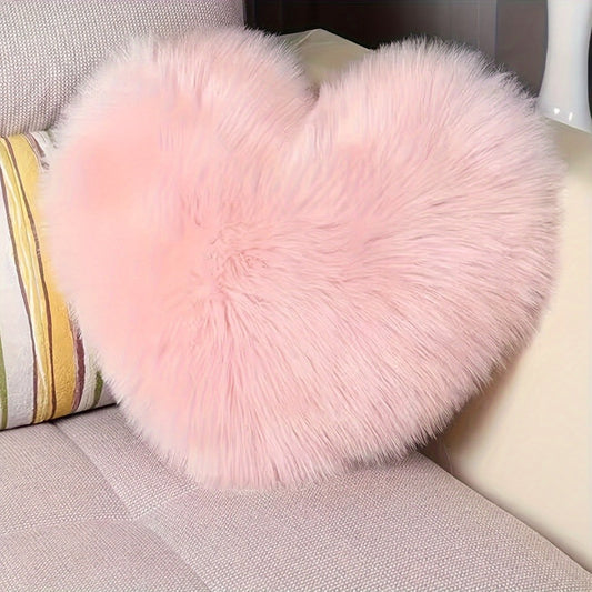Heart-Shaped Plush Pillow Cover with Faux Wool Texture and Zipper, No Insert