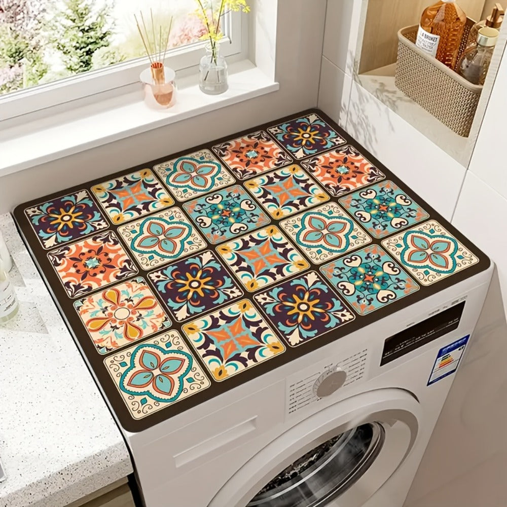 Washing Machine Cover Vintage Mosaic Pattern Dustproof Anti-Slip Diatomite Material 23.62 x 19.69 Inch Multi-Use Appliance Protector for Laundry Room Kitchen Top Load Washer