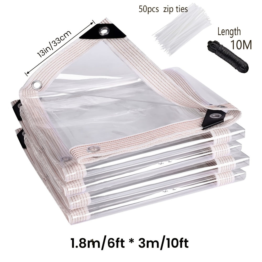 Clear Waterproof Tarp Heavy Duty Transparent PE Tarpaulin with Grommets – Rainproof Cover for Porch Canopy Henhouse Plant Camping & Outdoor Garden, Multi-Size