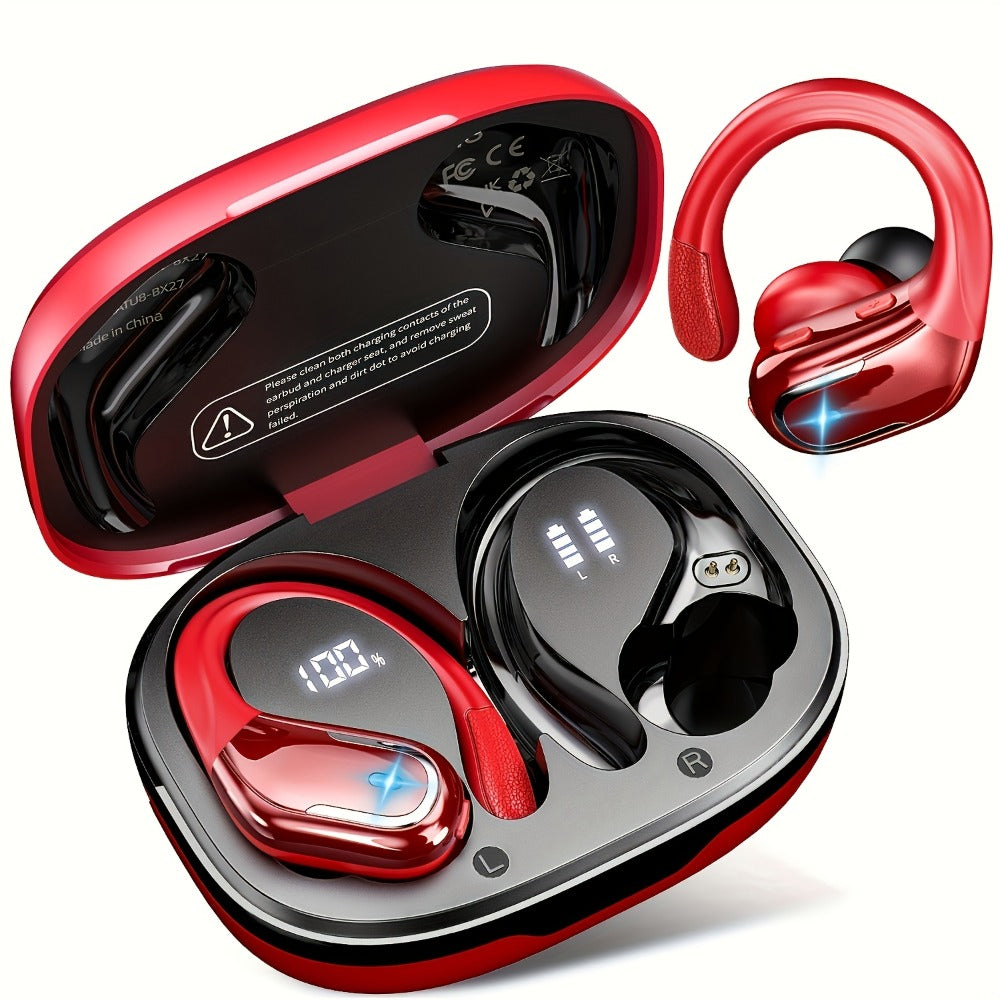 LIFEBEE Dual LED Display Earhook Wireless Earbuds for Running Sports, Pure Bass Sound Noise Cancelling Built-in Mic Over-Ear Headphones, Secure Fit Sport Earphones for Gym Workout Cycling Outdoor