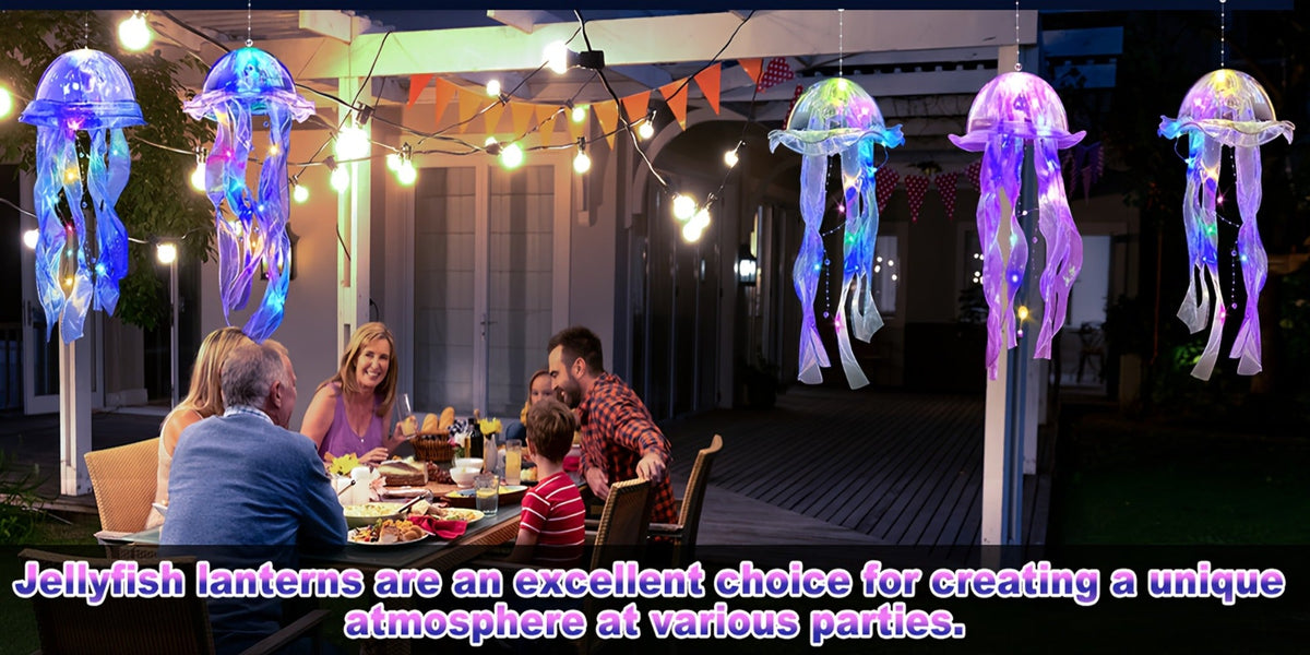 Jellyfish Lantern Party Decorations 5 Pack – Colorful Translucent Ribbon Hanging Lights for Halloween Christmas Wedding Birthday, Indoor Outdoor Festive Event Decor (Crystal Ribbon / Set)