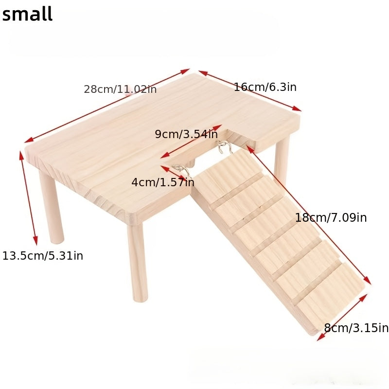 Hamster Climbing Toy – Two-Tier Wooden Platform with Stairs & Hiding Spot, Small Animal Cage Accessory for Golden Hamster, Gerbil, Mouse, Dwarf Hamster