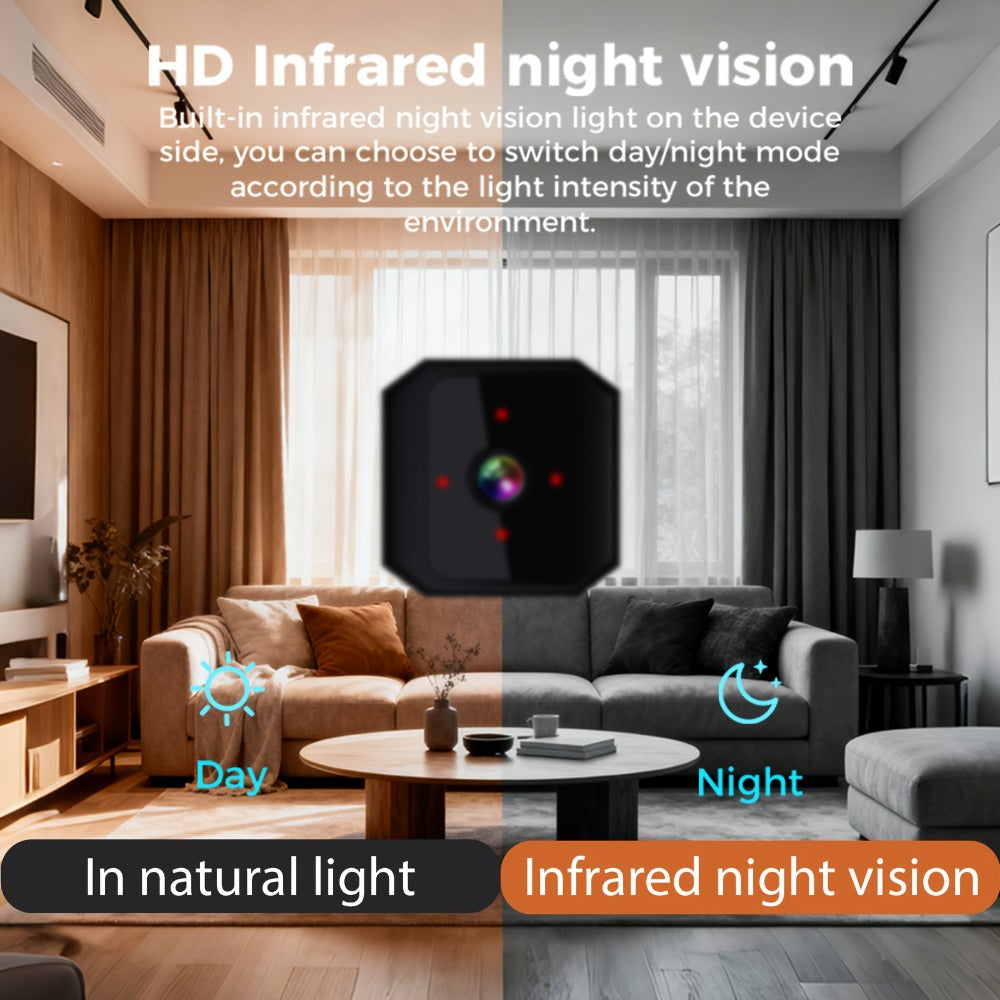 Mini Plug-In Security Camera Indoor Flexible WiFi with Night Vision, 24/7 Motion Alerts & TF Card Local Storage – No Monthly Fees, Perfect for Garage, Baby Room & Home Surveillance