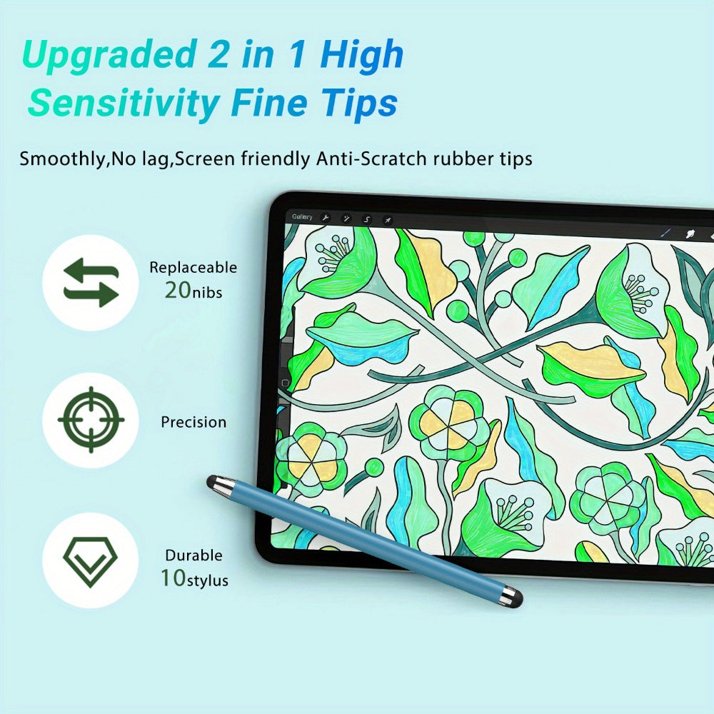 Stylus Pen 10 Pack Universal 2-in-1 Touch Screen Pen Compatible with iPad iPhone Android Samsung Galaxy Tablets Laptops Chromebooks Includes 20 Replacement Tips Back to School Gift for Students – Multicolor