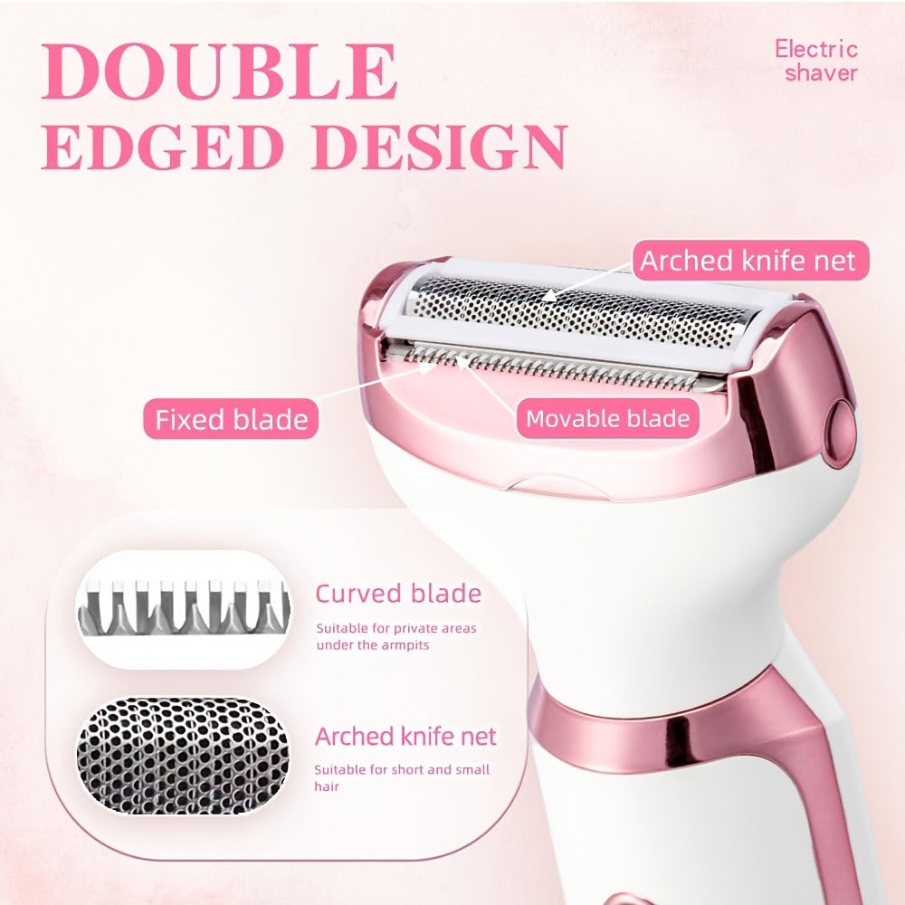 4-in-1 Electric Hair Remover for Women USB Rechargeable Shaver Trimmer – Eyebrow Nose Face Leg Bikini Line Underarm Peach Fuzz Removal Stainless Steel Blades Portable Travel Gift