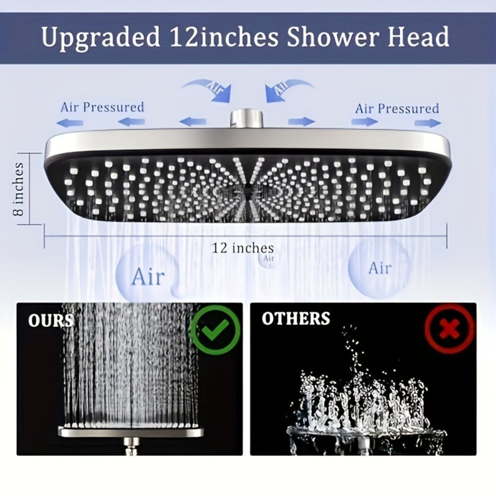 Rain Shower Head with Handheld Combo 12 Inch High Pressure Rainfall Showerhead Set – 4-Function Spray, 3-Way Diverter, 2-Stage Extension Arm & 71" Hose, Matte Black / Chrome / Brushed Nickel