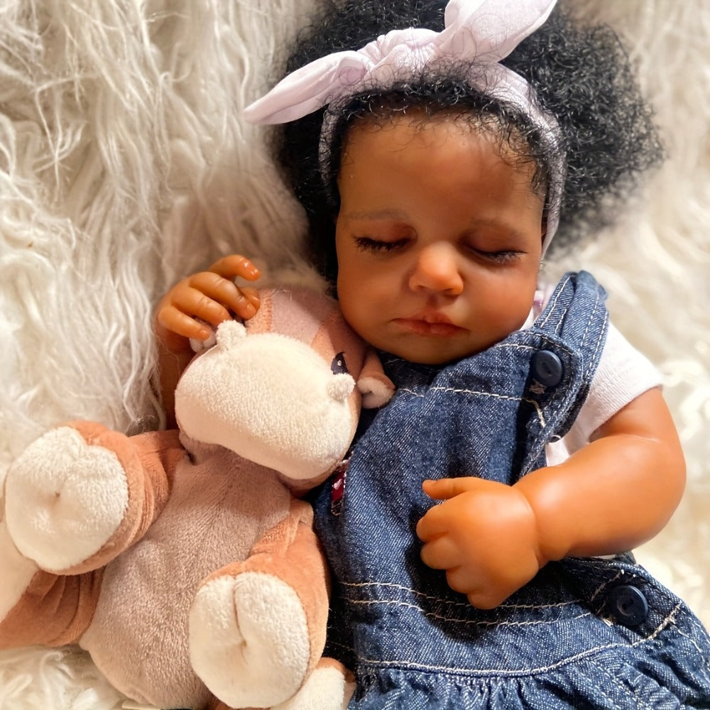 19-Inch Reborn Baby Doll with Curly Blue Hair and Sleeping Sounds
