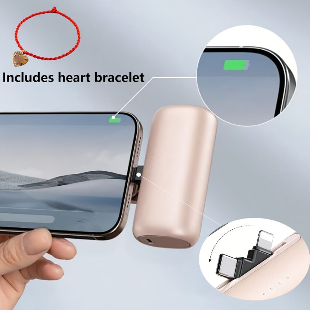 5000mAh Portable Charger with Built-In 2-in-1 Lightning & USB-C Connector - Slim Mini Power Bank 18.5W Fast Charging Compatible with iPhone 17 16 15 14 13 12 11 Samsung Android