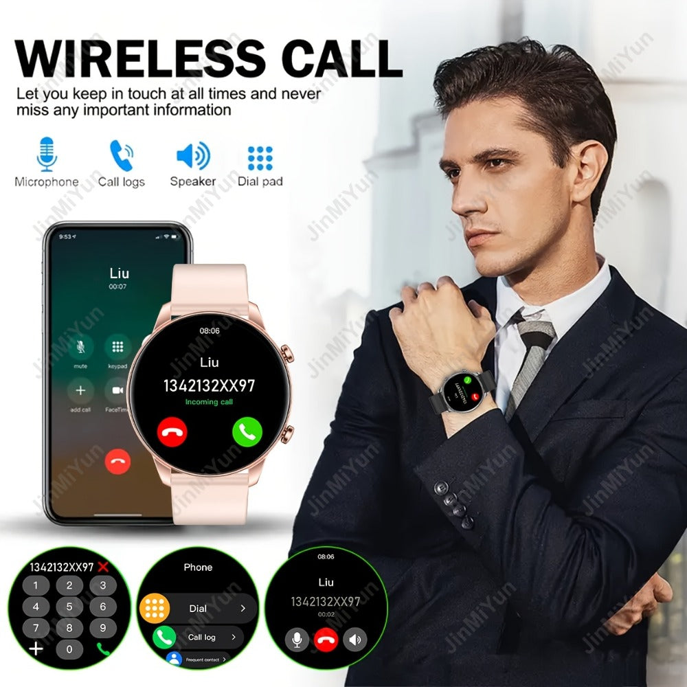 Remote Photo Capture Smartwatch 1.5 Inch Full Touch Screen Wireless Calling Music Playback Multiple Sport Modes Heart Rate Blood Oxygen Sleep Activity Tracker Message Alerts Outdoor Fitness Watch Men Women Black Silver Gold Pink