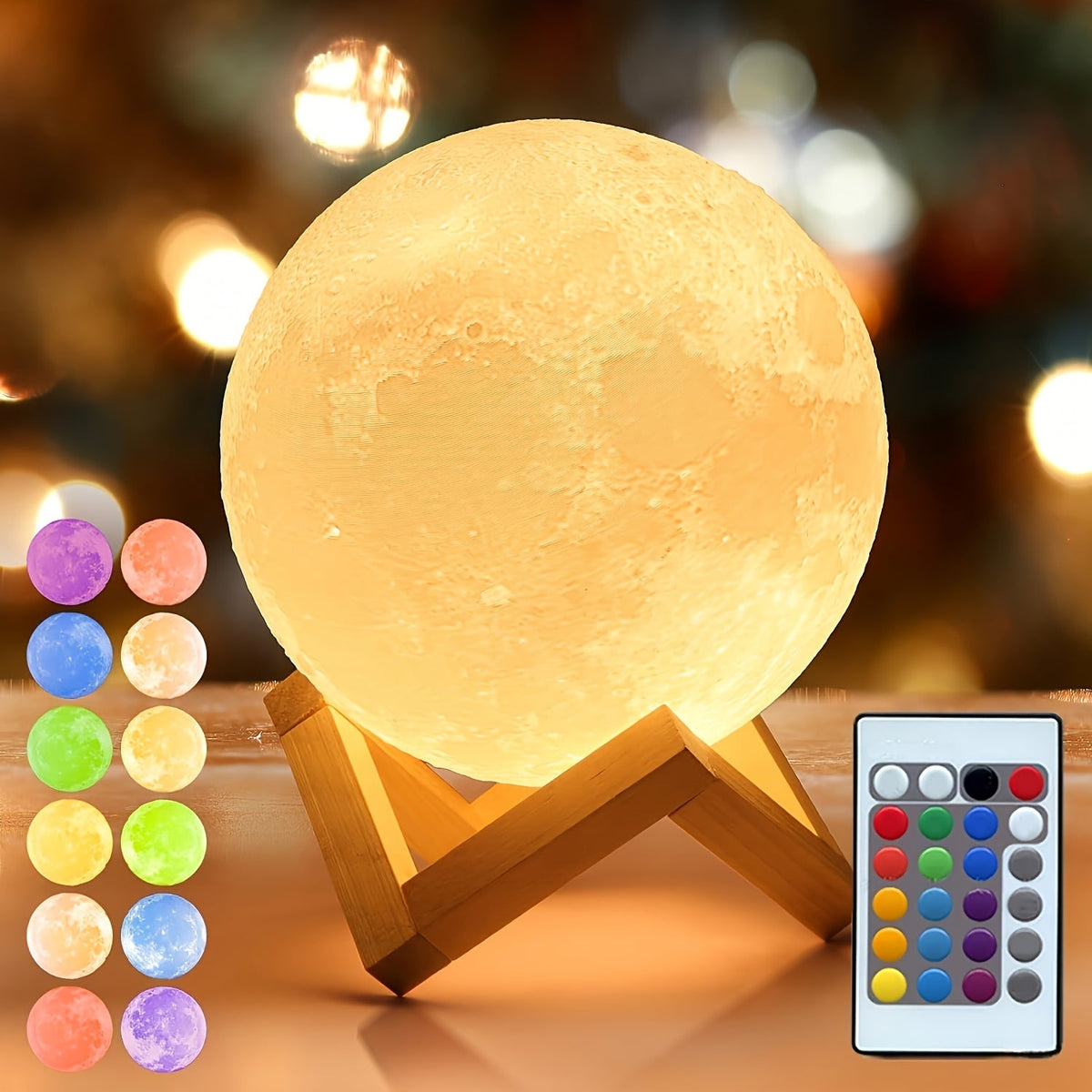 3D Moon Lamp Night Light 16 Colors 148 Modes Remote Control - USB Rechargeable Lunar Moon Light with Wooden Stand for Bedroom Decor Birthday Christmas Valentine Anniversary Gift for Her Him Kids 5.9"