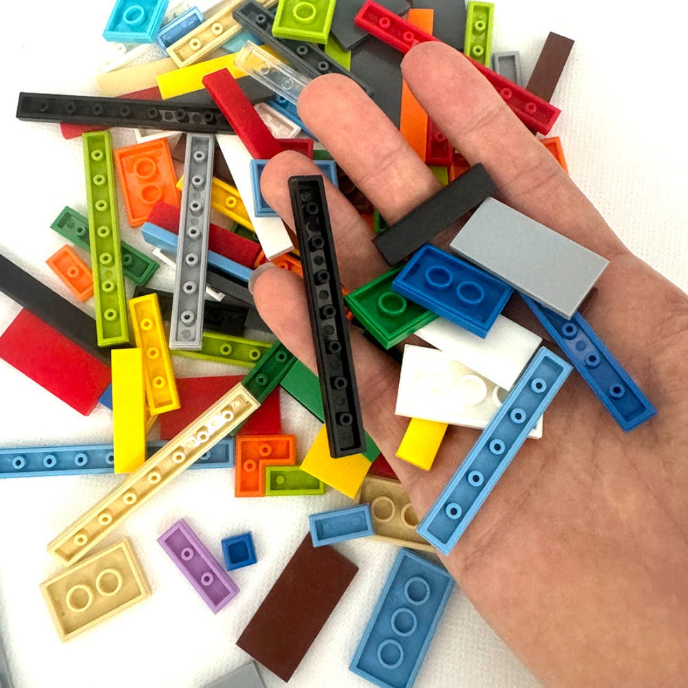 Bulk Smooth Flat Tile Building Blocks, Approx. 150 Pieces, 1x1 1x2 & 1x6